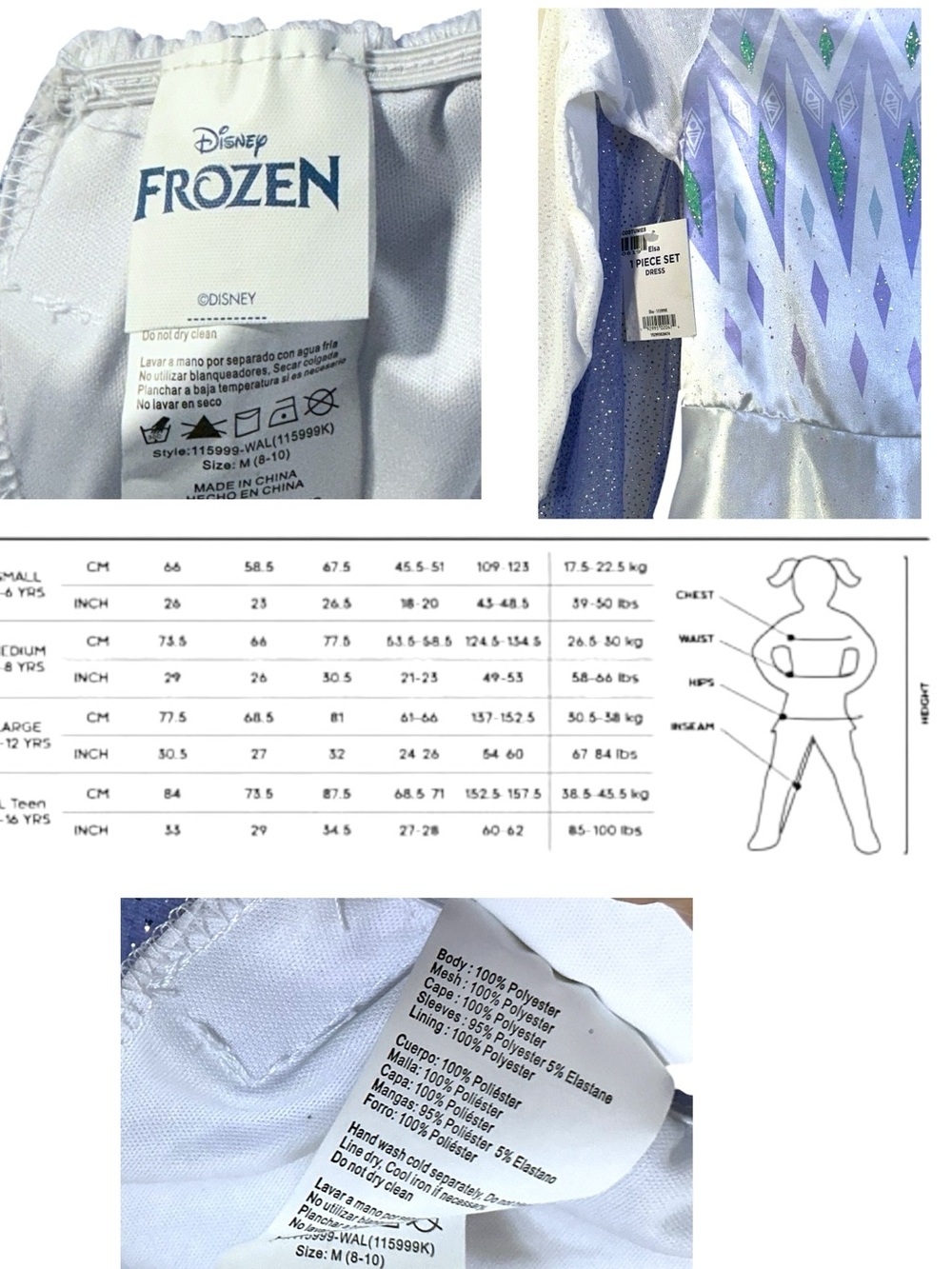 Disney Frozen Princess Elsa Dress Up Glittering White 7-8 YO Girl Med 8-10 - Picture 6 of 15